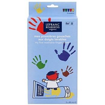 Set de 5 Tubos de Pintura Gouache para Dedos Lavable - Colores Surtidos (Rojo, Amarillo, Azul, Verde, Marrón) - Lefranc & Bourgeois