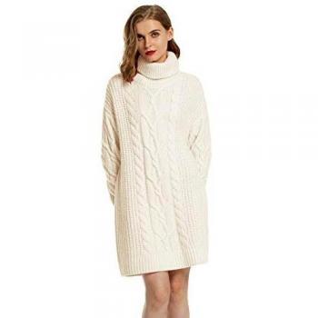 MessBebe Jersey Mujer Largo Vestido Jersey Invierno Cuello Alto Manga Larga Vestido Tejido de Punto Grueso Suéter Gran Tamaño Chaqueta Mini Falta Ropa Elegante para Mujer Fiesta Negocios Casa