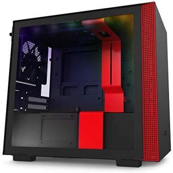 NZXT H210i Caja PC Gaming Mini-ITX, Panel frontal E/S Puerto USB de Tipo C, Panel Lateral de Cristal Templado, Preparado para Refrigeración Líquida, Soporte para radiador, Rojo y Negro