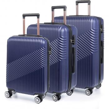Juego de 3 maletas Trolley ABS ligero con cerradura numérica y 4 ruedas giratorias 360°, dimensiones: 48x27x76 cm