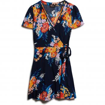 Vestido Corto de Manga Corta Estampado Superdry Wrap
