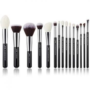 Jessup Beauty - Set de brochas 15 piezas - T180: Negro/Plata, Pinceles de maquillaje profesional, Herramientas de belleza, Kit de pincel de maquillaje, Base, Powder, Definer, Shader, L