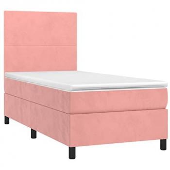 Cama Box Spring con colchón y LED de terciopelo rosa 80x200 cm