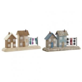 Figura Decorativa Home ESPRIT Azul Rojo Multicolor Casas 25,5 x 9 x 13,5 cm (2 Unidades)