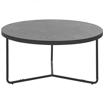 Mesa de Centro Redonda Grande Efecto Hormigón con Patas Metálicas Negras 80 x 80 x 40 cm Melody