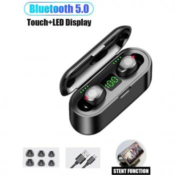 Auriculares Inalámbricos TWS F9 Bluetooth 5.0 Estéreo 9D con Caja de Carga de 1200mAh y Doble Micrófono