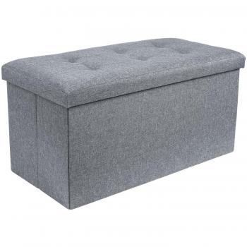 HOMFA Baúles de almacenaje Banco Plegable con Espacio de alcenamiento Lino Gris 76x38x38cm