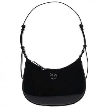 Pinko Women's Half Moon Mini Love Birds Shoulder Bag in Black with Sequin Embellishments - One Size