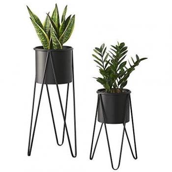 Soporte para Plantas de Metal - Set de 2 Piezas - 48 x 25 x 25 cm y 70,5 x 32 x 32 cm - Estantería para Macetas - Negro