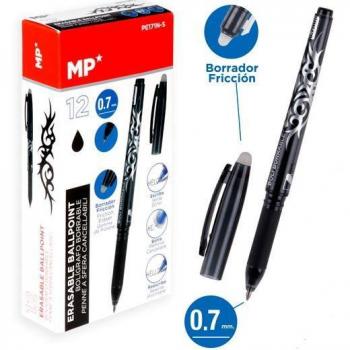 Bolígrafo con capuchón borrable retráctil 0.7mm negro