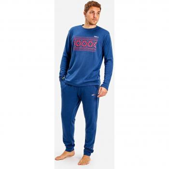 Pijama Completo Largo de Hombre Azul de Invierno con Manga Larga y Cuello Redondo MU1