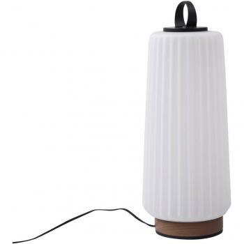 Lámpara de mesa LED Liepa, blanca, cristal, madera, atenuable