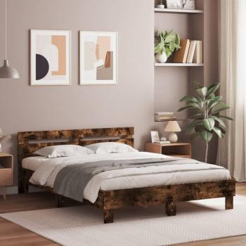 Cama solar con cabecero y luces LED en roble ahumado 140x190 cm