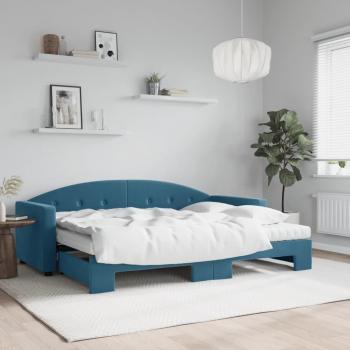 Sofá cama nido con colchón de terciopelo azul 80x200 cm