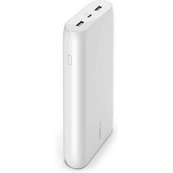 Belkin Batería Externa 20K Power Bank portátil con Dos Puertos USB Capacidad de 20000 mAh para iPhone iPad AirPods y Otros Blanco