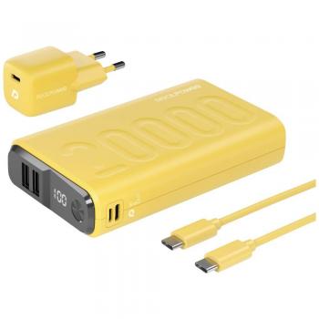 Powerbank RealPower PB-20000, 20000 mAh, Li-Ion, USB y USB-C, Amarillo