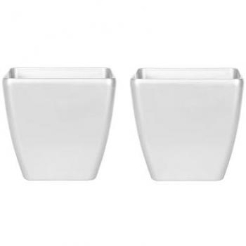 Conjunto de 2 macetas plateadas de arcilla y fibra, 35 x 35 cm, para interior y exterior