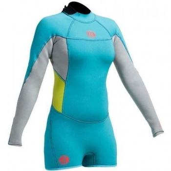 Gul Womens Surflite 2mm F/L SDL T2 Springsuit - Bright Cyan/Fog Blue 10