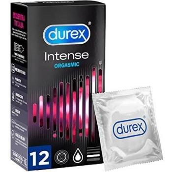 Durex Intense Orgasmic Condoms - 12 Units, lubricated, ribbed for extra stimulation, designed to enhance pleasure and intensify orgasms