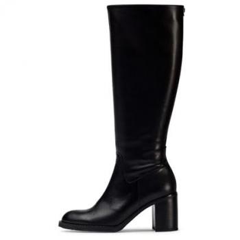Botas de Mujer Wonders de Piel Vacuna Negras con Cremallera Interior y Tacón Cuadrado, Modelo Clásico