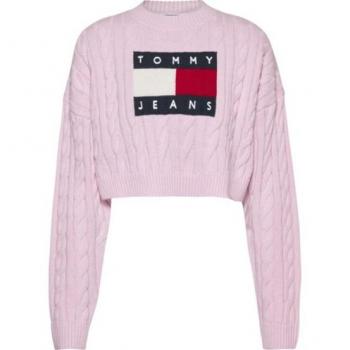 Tommy Hilfiger Women's Pink Embroidered Crew Neck Sweater - Size M