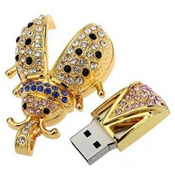 JUNGEN Metal rhinestone forma de escarabajo unidad flash USB 2.0