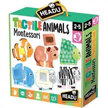 Puzzle Táctil de Animales Montessori - Headu, 12 Piezas, Educativo para Niños de 2 a 4 Años