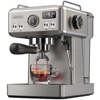 Máquina de café espresso semiautomática HiBREW H10A, 19 bares de presión, espumador de leche, temperatura ajustable, jarra de 350 ml, calefacción por bobina térmica