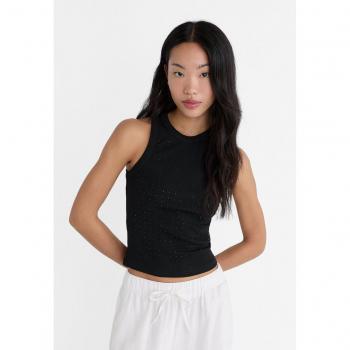 Stradivarius Rhinestone Racerback Top - Black - Size M