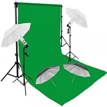 Fotografia 3 x 6m verde Muselina algodón Fondo + 2.8m * 3M Soporte de fondo + 4 x Paraguas Blanco Negro Silver continua iluminación Kit Sistema de fondo Estudio fotográfico