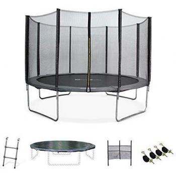 Cama elástica Saturne XXL de 370 cm con pack de accesorios, color gris, dimensiones 365x365x80 cm