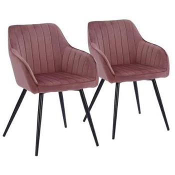 Juego de 2 sillas de terciopelo rosa BERTILLE - Estilo moderno con respaldo y brazos tapizados en terciopelo, patas de metal negro