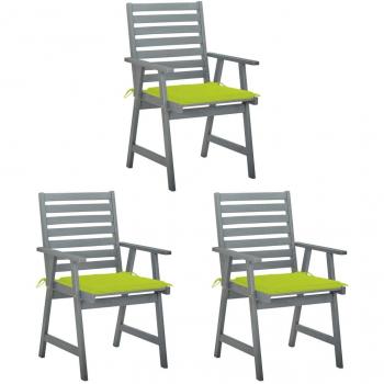 Sillas de comedor de jardín 3 piezas en madera maciza de acacia con almohadas