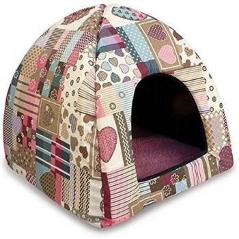 Igloo Bed for Cats and Dogs - Hearts and Stripes Design (45x45x40 cm)