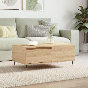 Mesa de centro vidaXL madera contrachapada 90x50x36,5 cm en colores Blanco, Negro y Marrón (roble Sonoma), ideal para salón o comedor, diseño auxiliar
