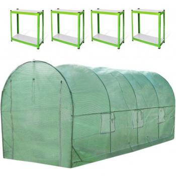 Invernadero Politúnel con Estantería Galvanizada de Jardín Carpa de Cultivo 19mm 5 x 2m