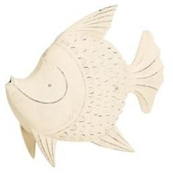 Figura Decorativa Pez de Metal Blanco 34x11x24 cm