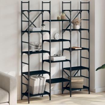 Estantería de madera de ingeniería 127,5x28,5x172,5 cm en color Negro, Roble Sonoma y Roble ahumado - Mueble de Almacenaje para Oficina, Estudio y Dormitorio - Est