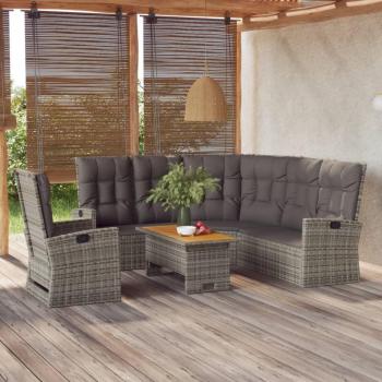 vidaXL 3-Piece Grey Poly Rattan Garden Lounge Set with Cushions