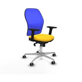Silla Gaming Jorquera Sincro Malla Azul Similpiel Amarillo con Brazos 2D, Base de Aluminio y Ruedas Engomadas de 65mm