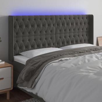 Cabecero con LED de terciopelo gris oscuro 203x16x108/128 cm