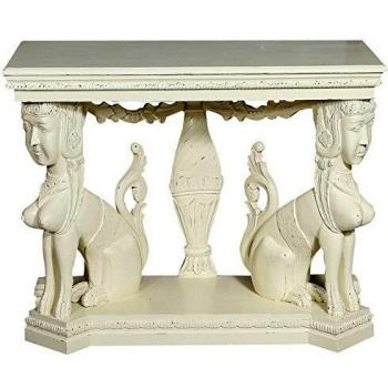 Consola de madera maciza con acabado blanco envejecido 114x49x81 cm