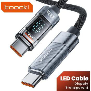 Toocki 100W PD Fast Charging Transparent USB Type C to USB C Cable for Macbook, Xiaomi, Samsung, Poco, and Huawei