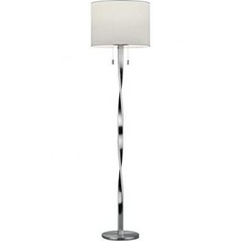 Lámpara de pie Nandor LED con pantalla blanca y asta helicoidal, acero satinado, 162 cm, 1xE27 40W + 2x7W