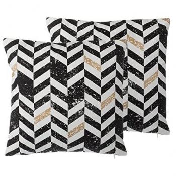 Conjunto de 2 Cojines Decorativos de Algodón Blanco y Negro 45 x 45 cm Patrón Chevron Geométrico Glamour