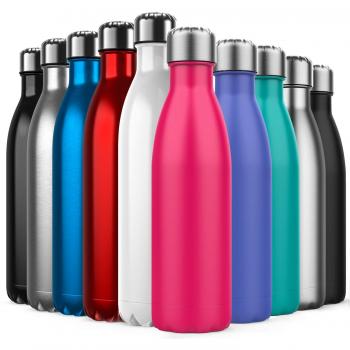 Invool de Botella de Agua de Acero Inoxidable,diseño de Pared Doble,Boca estándar,para Correr, Gimnasio, Yoga, Ciclismo,500ML,Rosado