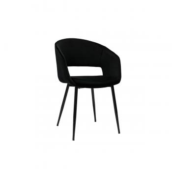 Silla de diseño de terciopelo negra con patas de metal negro PRISMA