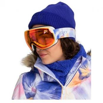 Máscara Roxy Popscreen Cluxe azul con lentes espejadas naranja mujer, Snowboard/Ski Goggles for Women, One Size, Blanco
