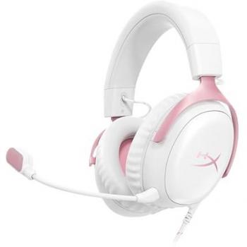 HyperX Cloud III Wired Gaming Headset with Noise Cancellation, White/Pink