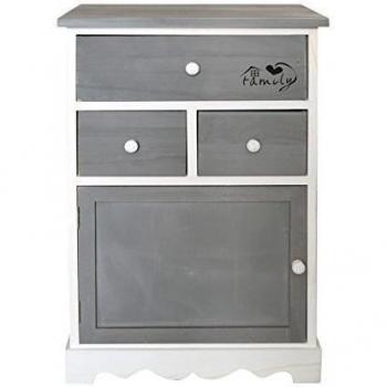 Rebecca Mobili Cajonera Blanca y Gris, Mueble auxialiar con 3 cajones, Madera de paulonia, Estilo Vintage, Muebles para baño Entrada Cocina - Medidas: 72 x 47 x 30 cm